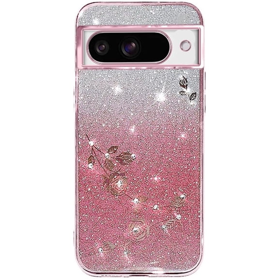 for Google Pixel 8A Case for Women Girls,Bling Glitter Gradient Soft TPU Bumper,Google Pixel 8a Phone Case Plating Sparkle Pretty Aesthetic Flower Design Girly Cover for Pixel 8A Blue