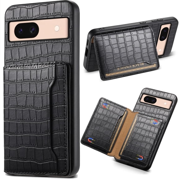 for Google Pixel 8A Crocodile Pattern Leather Phone Case, Classic Croc-printed Check Leather Magnetic Folio Flip ID Credit Card Holder Slot Back Cover Bag, Kickstand Support