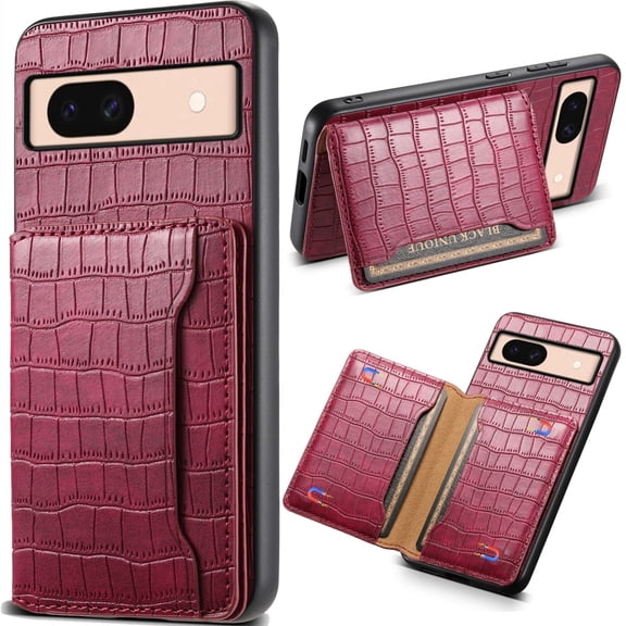 for Google Pixel 8A Crocodile Pattern Leather Phone Case, Classic Croc-printed Check Leather Magnetic Folio Flip ID Credit Card Holder Slot Back Cover Bag, Kickstand Support