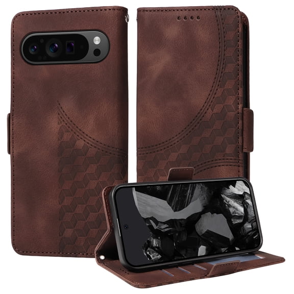 for Google Pixel 8A Pattern Wallet Case, Magnetic Closure PU Leather Wallet Flip Case with Card Holder Kickstand Purse Phone Cover with Wrist Strap for Google Pixel 8A, Coffee
