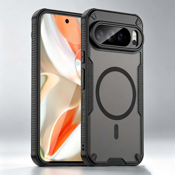 For Google Pixel 8A Phone Case,PC + TPU Hybrid Shockproof Heavy Duty Protection,Compatible with Mag-Safe,Anti-Scratch Matte Translucent Back,Rugged Non-Slip Durable Phone Case,Black