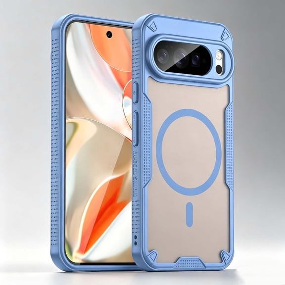 For Google Pixel 8A Phone Case,PC + TPU Hybrid Shockproof Heavy Duty Protection,Compatible with Mag-Safe,Anti-Scratch Matte Translucent Back,Rugged Non-Slip Durable Phone Case,Blue