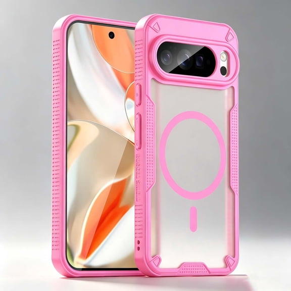For Google Pixel 8A Phone Case,PC + TPU Hybrid Shockproof Heavy Duty Protection,Compatible with Mag-Safe,Anti-Scratch Matte Translucent Back,Rugged Non-Slip Durable Phone Case,Pink