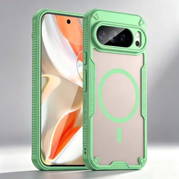 For Google Pixel 8A Phone Case,PC + TPU Hybrid Shockproof Heavy Duty Protection,Compatible with Mag-Safe,Anti-Scratch Matte Translucent Back,Rugged Non-Slip Durable Phone Case,Green