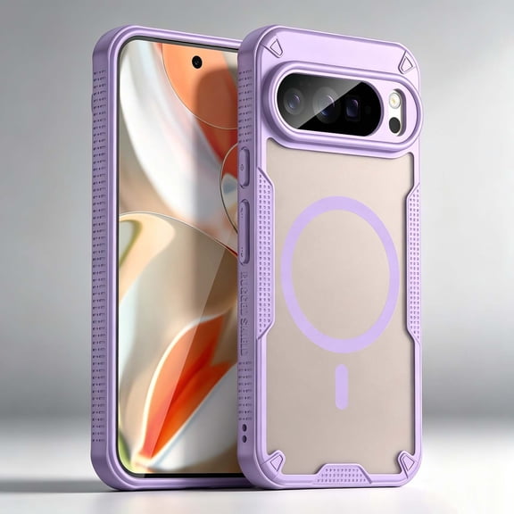 For Google Pixel 8A Phone Case,PC + TPU Hybrid Shockproof Heavy Duty Protection,Compatible with Mag-Safe,Anti-Scratch Matte Translucent Back,Rugged Non-Slip Durable Phone Case,Purple