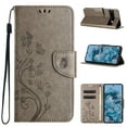 thumbnail image 1 of For Google Pixel 8A Wallet Case,Cute Embossed Butterfly & Flower Patterned Flip Premium PU Leather [Flip Kickstand] [Card Slots] [Wrist Strap] [Magnetic Closure] Phone Cover, Gray, 1 of 9