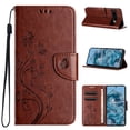 thumbnail image 1 of For Google Pixel 8A Wallet Case,Cute Embossed Butterfly & Flower Patterned Flip Premium PU Leather [Flip Kickstand] [Card Slots] [Wrist Strap] [Magnetic Closure] Phone Cover, Brown, 1 of 9