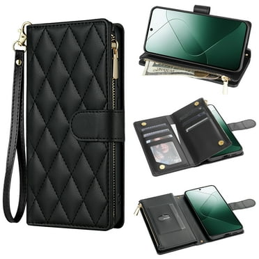 for Google Pixel 8A Wallet Phone case with Card Holder,Kickstand RFID Blocking PU Leather Flip Shockproof Phone Cover with Hand Strap Zipper Credit Card Holder Slots for Women Men,Black