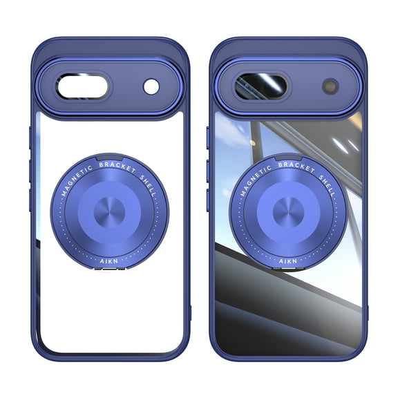 for Google Pixel 8a Back Case with Lens Protector, Slim TPU Frame Rotating Ring Bracket Magnetic PC Clear Back Anti-Scratch Anti-fingerprint Phone Case for Google Pixel 8a, Blue