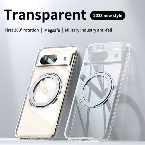 for Google Pixel 8a Case, with 360° Rotatable Magnetic Ring Kickstand [Compatible with Magsafe] [Military-Grade Protection] Shockproof Phone Case for Women Men for Google Pixel 8a, Clear