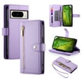 thumbnail image 1 of for Google Pixel 8a Case with Card Holder, Retro Premium PU Leather Shoulder Wrist Strap Zipper Kickstand Flip Cover Women Girl Wallet Phone Case for Google Pixel 8a, Purple, 1 of 9