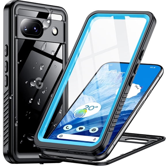 for Google Pixel 8a Case Waterproof, Built-in Lens & Screen Protector[Full Body Shockproof][Military Drop Proof][Dustproof][IP68 Underwater] Protective Cover for Pixel 8A 6.1”-Blue/Clear