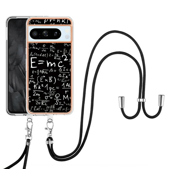 for Google Pixel 8a Crossbody Strap Phone Case, Anti-Fall Pattern Clear Design Transparent Soft & Flexible TPU Drop and Shockproof Protective Cover with Adjustable Nylon Neck Strap, Equation
