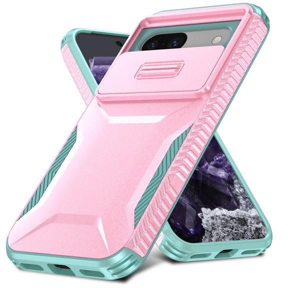 for Google Pixel 8a, Luxury Sliding Camera Cover Soft TPU + Hard PC Shockproof Drop Protective Hybrid Stylish Ultra Slim Frosted Anti-slip Grip Case for Google Pixel 8a, Rosegold
