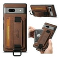thumbnail image 1 of for Google Pixel 8a PU Leather Card Slots Back Case, Classic Wristband Kickstand Finger Ring Shockproof Protective TPU Frame Phone Case for Google Pixel 8a Women Men Boys Girls, Brown, 1 of 9