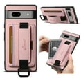 thumbnail image 1 of for Google Pixel 8a PU Leather Card Slots Back Case, Classic Wristband Kickstand Finger Ring Shockproof Protective TPU Frame Phone Case for Google Pixel 8a Women Men Boys Girls, Pink, 1 of 9