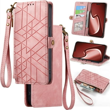for Google Pixel 8a Phone Case Leather Wallet Zipper Pocket Pouch, Retro Brushed Striped Folio Flip Cover Kickstand, Card Holder Cash Slot, Magnetic Metal Button, Wrist Strap