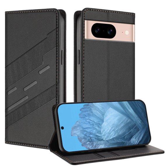 for Google Pixel 8a Wallet Case with 2 Card Slots & Cash Pocket, Premium PU Leather Classic Kickstand Full Body Protective Ultra Slim Shockproof Folio Flip Case for Women and Men, Black