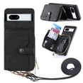 thumbnail image 1 of for Google Pixel 8a Wallet Case, PU Leather Case with Back Card Holder Kickstand, Magnetic Button Flip Folio Shockproof Zipper Crossbody Strap Purse Phone Case for Google Pixel 8a, Black, 1 of 8
