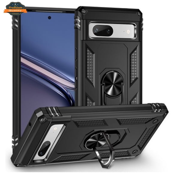 For Google Pixel 9 /9 Pro (6.3") Shockproof Hybrid Dual Layer PC TPU with Ring Stand Metal Kickstand Heavy Duty Armor Shell Phone Case Cover by Xpression - Black
