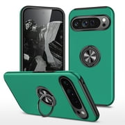 for Google Pixel 9 / 9 Pro Case, 360° Rotatable Ring Holder Kickstand Dual Layer Military-Grade Drop Tested Protection Support Car Holder Mount Magnetic Absorbing Bumper Phone Case, Darkgreen