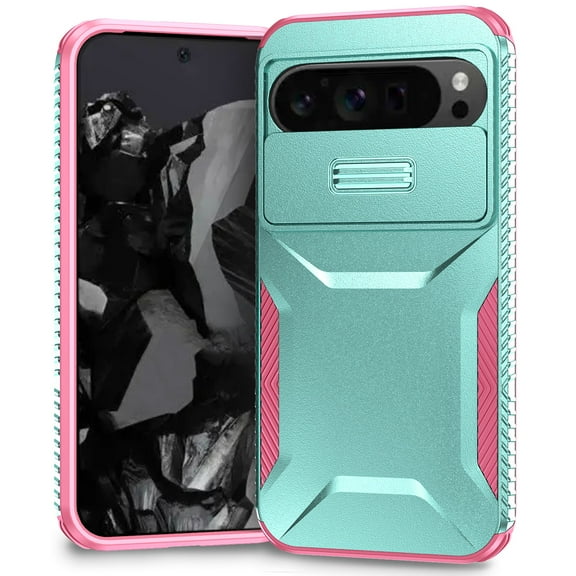 for Google Pixel 9 / 9 Pro Case with Built-in Camera Lens Slide Cover, Heavy-Duty Shockproof Rugged Case Heavy Duty Bumper Shockproof Phone Cover for Google Pixel 9 / 9 Pro,Green