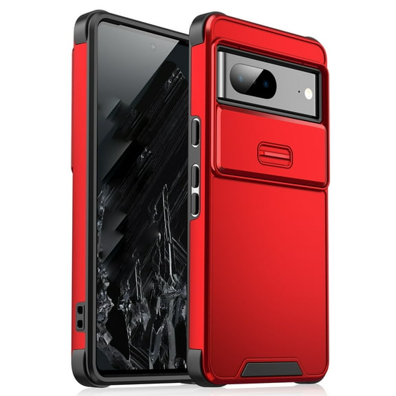 for Google Pixel 9 / 9 Pro Case, Built-in Camera Lens Slide Cover, Military Grade Drop Protection, Heavy Duty Rugged Shockproof Hard PC Protective Phone Cover For Google Pixel 9 / 9 Pro,Red