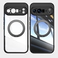 thumbnail image 1 of for Google Pixel 9 / 9 Pro Case with Magnetic Rotating Ring Stand, Crystal Clear Design Drop Protection Non-Yellowing Shockproof Tempered Glass Back Cover for Google Pixel 9 / 9 Pro, Black, 1 of 10