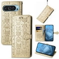 thumbnail image 1 of for Google Pixel 9 / 9 Pro Case, Premium PU Leather Wallet Case [Cat & Dog & Flowers Embossed] Card Slots Kickstand Magnetic Closure Flip Case Cover for Google Pixel 9 / 9 Pro, Gold, 1 of 10