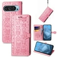 thumbnail image 1 of for Google Pixel 9 / 9 Pro Case Wallet,Magnetic Closure PU Leather Cute Embossed Wrist Strap Card Slots Pocket Flip Kickstand Protective Phone Case Cover for Google Pixel 9 / 9 Pro,Pink, 1 of 10