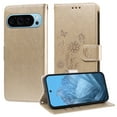 thumbnail image 1 of For Google Pixel 9 / 9 Pro Case Wallet, Stylish Flower Butterfly Embossed PU Leather Flip Cover Stand Shockproof Cards Slots Hand Wrist Phone Case for Google Pixel 9 / 9 Pro, Gold, 1 of 11