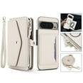 thumbnail image 1 of For Google Pixel 9 / 9 Pro Crossbody Wallet Phone Case,Magnetic Detachable Flip,With Shoulder Strap&Wrist Strap,Zipper Pocket,Card&Cash Slots,PU Leather Shockproof Rugged Phone Case,White, 1 of 9