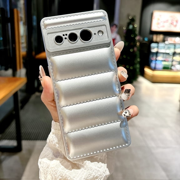 for Google Pixel 9 / 9 Pro Down Jacket Case, Fashion Shockproof Liquid Silicone Puffer Cover, Corners Portection Soft Flexible TPU Phone Case for Google Pixel 9 / 9 Pro, Silver
