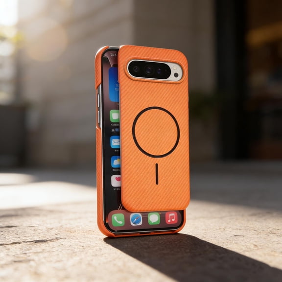 for Google Pixel 9 / 9 Pro Magnetic Case, Carbon Fiber Texture Slim Protective Cover, [Compatible with Mag-Safe] Military Grade Protection Shockproof Phone Cover for Google Pixel 9 / 9 Pro, Orange