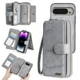 thumbnail image 1 of for Google Pixel 9 / 9 Pro Multi-Function Wallet Case, with Wrist Strap, Premium PU Leather 2 in 1 Magnetic Detachable Purse 14 Card Holder Slots Zipper Pocket Phone Case for Women Men,Gray, 1 of 8