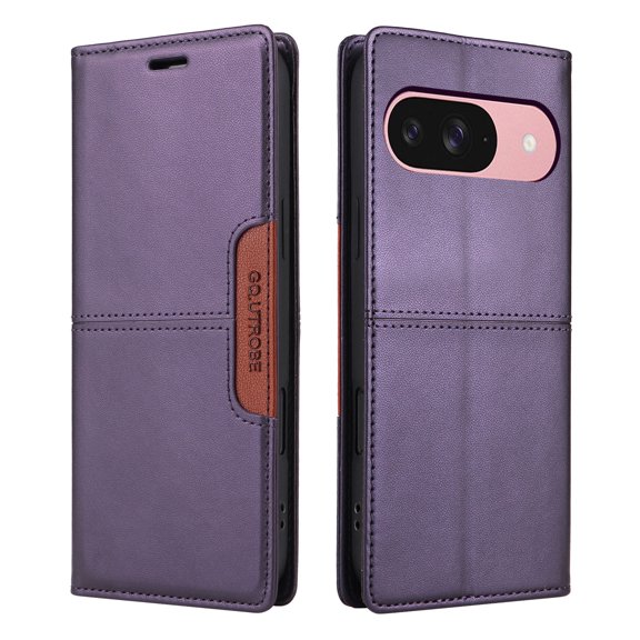 For Google Pixel 9 / 9 Pro PU Leather Wallet Phone Case,Flip Folding Kickstand,With Card Slots & Cash Pocket,Shockproof Anti-fall Rugged Anti-fall Ultra Slim Phone Case Cover,Purple