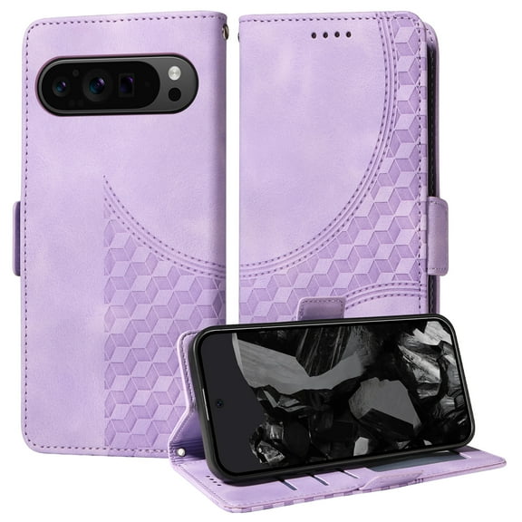for Google Pixel 9 / 9 Pro Pattern Wallet Case, Magnetic Closure PU Leather Wallet Flip Case with Card Holder Kickstand Purse Phone Cover with Wrist Strap for Google Pixel 9 / 9 Pro, Purple