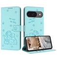 thumbnail image 1 of for Google Pixel 9 / 9 Pro Phone Case Wallet, Embossed Cute Cat Pattern Purse Case Women Girls Wrist Strap [Card Cash Slots] [Flip Kickstand] PU Leather Protection Cover, Green, 1 of 9