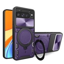 For Google Pixel 9 / 9 Pro Phone Case,With Rotatable Ring Kickstand,Sliding Camera Cover,Support Car Mounted Magnetic Holder,JHeavy Duty Shockproof Rugged Durable Phone Case,Purple
