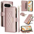 thumbnail image 1 of for Google Pixel 9 / 9 Pro Wallet Case with Card Holder/Zipper Wallet Slot/Crossbody Strap+Hand Lanyard,[RFID Blocking][Magnetic Closure] PU Leather Shockproof Flip Kickstand Phone Cover,Rosegold, 1 of 9