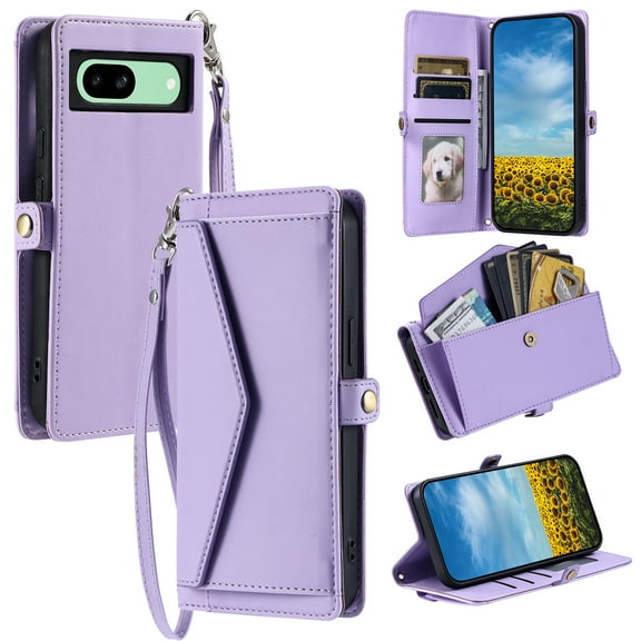 for Google Pixel 9 / 9 Pro Wallet Case,Kickstand,Crossbody Phone Case with Lanyard Strap Purse Case Flip Credit Card Holder Soft Girls Lady Shockproof Phone Case Cover,Purple
