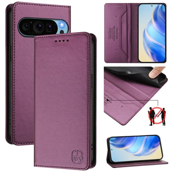 for Google Pixel 9 / 9 Pro Wallet Case PU Leather Folio Flip Cover with RFID Blocking Credit Card Holder, Kickstand Protective Shockproof Cover for Google Pixel 9 / 9 Pro Purse Case, Darkpurple