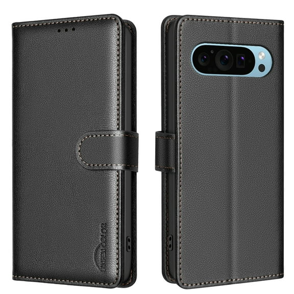 for Google Pixel 9 / 9 Pro Wallet Case, with [RFID Blocking] Card Slots Strong Magnetic PU Leather Flip Fold Protective Adjustable Kickstand Phone Case for Google Pixel 9 / 9 Pro - Black