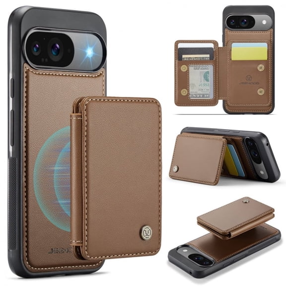 For Google Pixel 9 / 9 Pro Wallet Phone Case,with RFID Blocking,with Credit Card Holder Cash Slot ,Detachable Wallet Kickstand Leather Phone Case,Brown,For Google Pixel 9 / 9 Pro