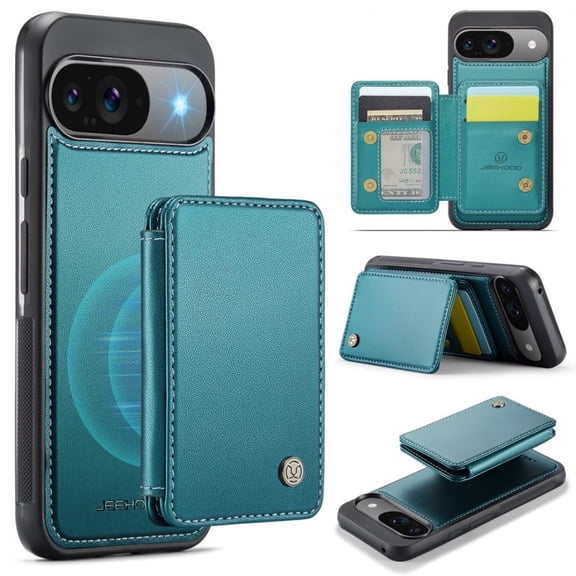 For Google Pixel 9 / 9 Pro Wallet Phone Case,with RFID Blocking,with Credit Card Holder Cash Slot ,Detachable Wallet Kickstand Leather Phone Case,Green,For Google Pixel 9 / 9 Pro