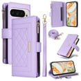 thumbnail image 1 of for Google Pixel 9 / 9 Pro Zipper Pocket Wallet Magnetic Closure Cover Crossbody + Wrist Strap [ 7 Cards Slot] Flip Kickstand RFID Blocking Shoulder Strap PU Leather Purse Shockproof Case,Purple, 1 of 9