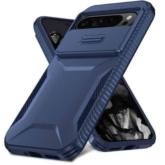 for Google Pixel 9 Case with Built-in Camera Lens Slide Cover, Heavy-Duty Shockproof Rugged Case Heavy Duty Bumper Shockproof Phone Cover for Google Pixel 9,Blue