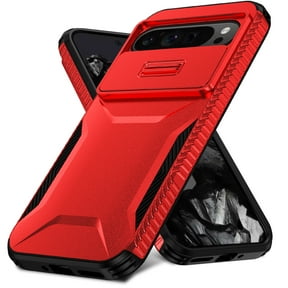 for Google Pixel 9 Case with Built-in Camera Lens Slide Cover, Heavy-Duty Shockproof Rugged Case Heavy Duty Bumper Shockproof Phone Cover for Google Pixel 9,Red