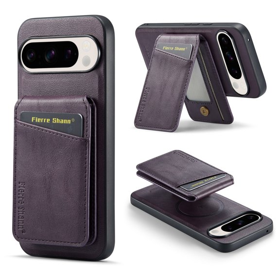 for Google Pixel 9 Case [Compatible with MagSafe] with Removable Card Holder Magsafe case Wallet 2 in 1 Detachable Back Cards Slot Premium PU Leather Magnetic Car Holder Mount case, Purple