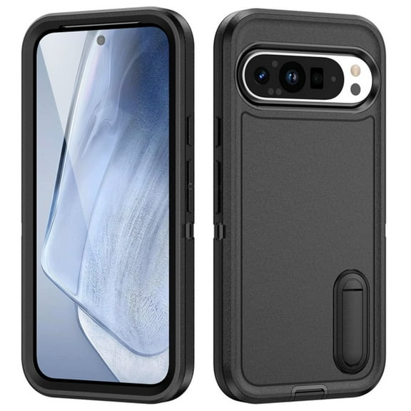 for Google Pixel 9 Case, Google Pixel 9 Phone Case with Built in Kickstand, Shockproof/Dustproof/Drop Proof Heavy Duty Military-Grade Rugged Protective Cover for Google Pixel 9,Black